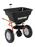 Garvee Tow-Behind Spreader, 85LBS Capacity Pull Lawn & Garden Broadcast Spreader with 10' Pneumatic Tires and Adjustable Flow Control for Fertilizer, Seed, Salt and Ice Melt(Black+Orange)