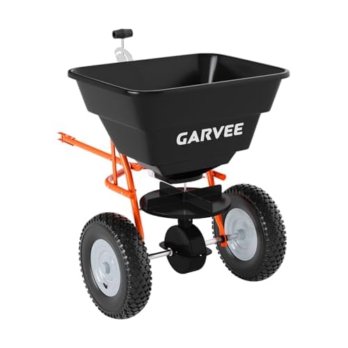 Garvee Tow-Behind Spreader, 85LBS Capacity Pull Lawn & Garden Broadcast Spreader with 10" Pneumatic Tires and Adjustable Flow Control for Fertilizer,