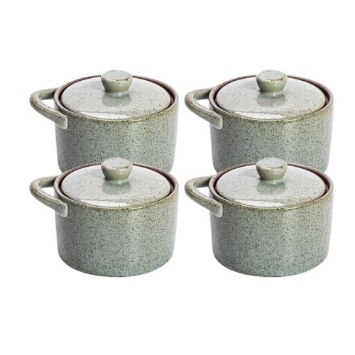 SLLS 蒸し器 蓋付きティーボウル 北欧風スープポット レトロ石器 中華風 鳥の巣スープ 高温焼成 陶器 調味料ジャー キッチン用品 ホテル・レストラン・家庭用 (3.5インチ,ライトグレー*4)