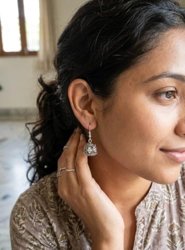 Image of Oxidized Designer Stud Earrings Set of 16 with Folding Jewelry Box | Traditional & Modern Earring Set for Women & Girls