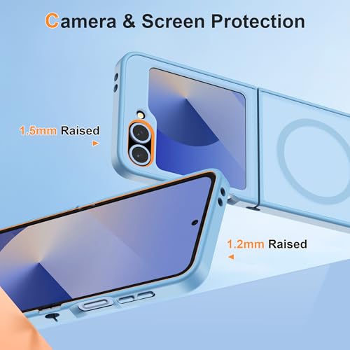 Image of ORETECH Magnetic for Samsung Galaxy Z Flip 7 FE Case Galaxy Z Flip 6, with [2 x Screen Protector] Translucent Back Non-Slip Shockproof Bumper Case for Galaxy Z Flip 7FE / 6 - Sierra Blue