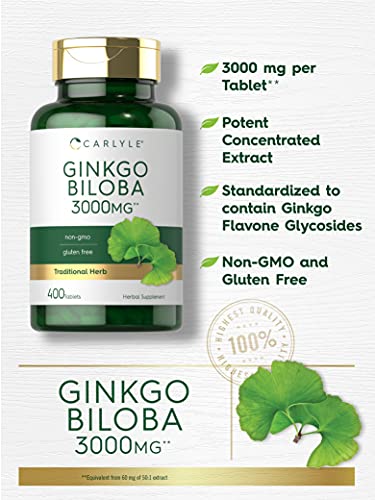 Carlyle CL15142 Ginkgo Biloba 3000Mg | 400 Tablets | Non-Gmo, Gluten Free Herbal Supplement thumb #2