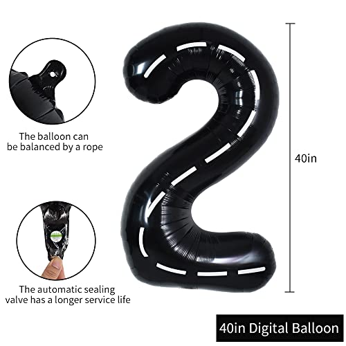 Image of TONIFUL Race Car Black Balloons Car Birthday Party Supplies,40 Inch Giant Jumbo Helium Foil Mylar Big Number 2 Digital 2 Balloons for Boy's Birthday Party Truck Race Car Theme Party Decorations