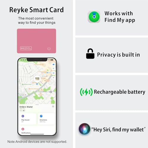 Image of Reyke Wallet Tracker Card, Rechargeable Thin Wallet Finder, Works with Apple Find My (iOS Only), Bluetooth Tracker for Wallet, Luggage Tags, Passports, Laptop, IP68 Waterproof, Pink