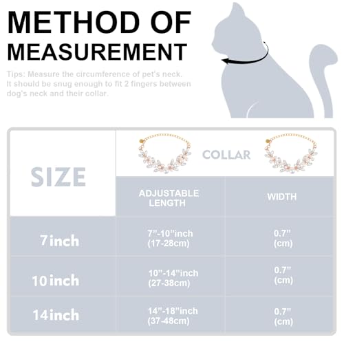 Image of HOWWFALY Dog Cat Pearl Collars with Cute Pet Paw Gold Chain Stainless Steel Collars Necklace Adjustable Collar Dog Chain Cat White Pearl Pet Collar (White, S)