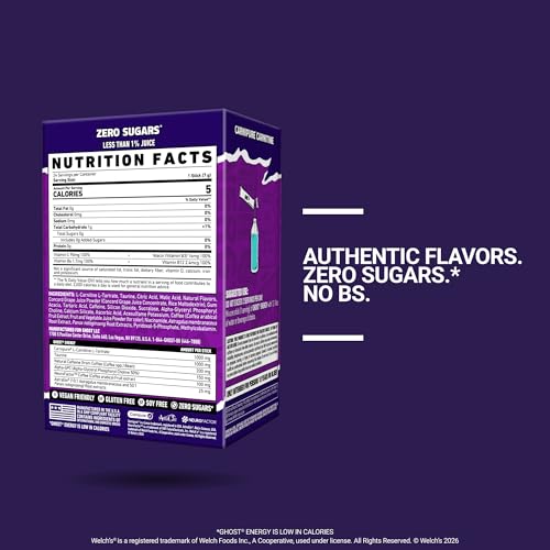 Image of GHOST Sugar-Free Energy Drink Packets, Welch's Grape, 24 Sticks