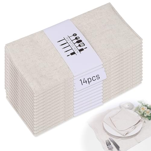 LALAGO 14 unid. 40 * 40cm Servilletas de Tela Beige, Servilleta de Lino Lavables a Máquina Cómodas y Reutilizables, Decoración de Mesa de Cocina y Algodón para Boda Cumpleaños Cafetería Restaurante