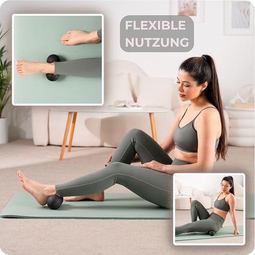 M.S.Lemberg Faszienball Duoball - Massageball für Selbstmassage der Faszien - Rücken, Nacken, Schultern, Beine & Wirbelsäule - Massage Ball Twin Peanut Faszienrolle klein 8 x16cm - Black Edition