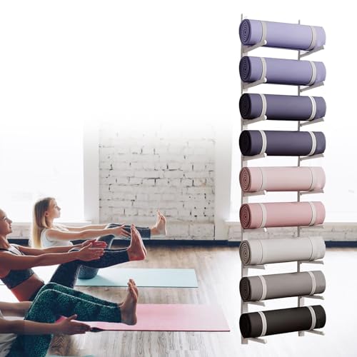 Support tapis de yoga blanc à 9 niveaux | Rangement mural acier