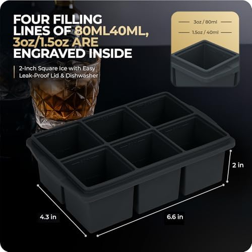 Large Ice Cube Trays for Whiskey, Silicone Ice Cube Tray, with Reinforced Steel Ring Top, Makes 12 perfect 2-in ice cubes, Square Ice Tray for Cocktails, Whiskey, Coffee. (2 Pack) - Thumbnail 4