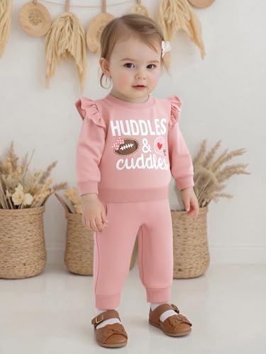 Toddler Baby Girl Football Outfits Long Sleeve Rugby Bow Print Sweatshirt Jogger Pants Fall Winter Game Day Clothes4