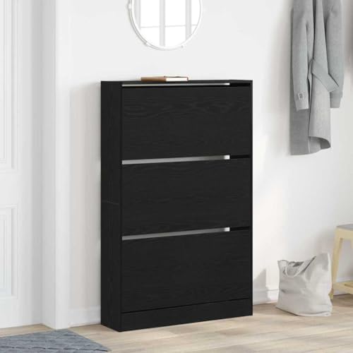 Nqyjm Armario Zapatero con Estante Roble Negro 80 x 21 x 125,5 cm Mueble Zapateros,Zapatero lndependiente para Entrada