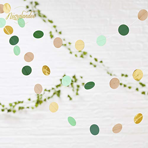 Image of NICROLANDEE Wedding Party Decorations - 3 Pack Sage Green Dots Paper Garland String Hanging Backdrop for St Patricks Day Rustic Wedding, Neutral Baby Shower, Vintage Party, Birthday, Engagement