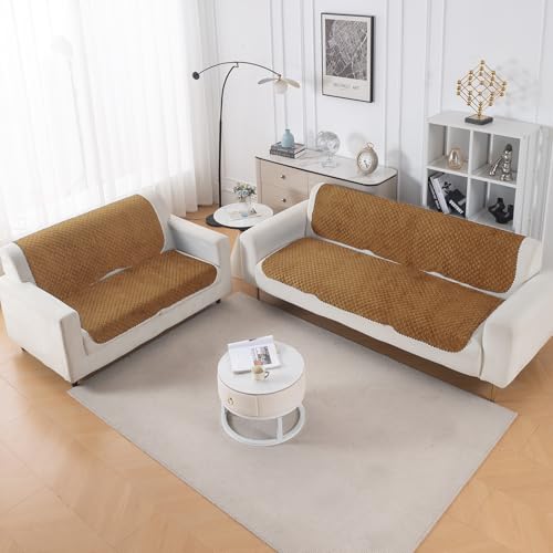 Image of HOKIPO Quilted Sofa Cover 5 Seater - (3+2) for Seat & Back | 'Quilt Classic' Golden (IN-927 * 2+926 * 2-GLD)