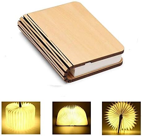 Wooden Book Lamp,Mini Folding Led Book Light Magnetic USB Rechargeble 880mAh Lithium Batteries Light Up Book Shaped Light for Room Decor,Novelty Personalised Birthday Gifts for Mum,Teenage Girls