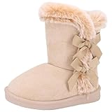 Moceen Baby Girls Winter Boots Toddler Kid Fashion Bow Fur Lined Lightweight Warm Snow Boots for Everyday Wear Size 13 Little Kid 8205 Khaki