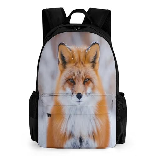 Supdreamc Men Women Polyester Snow Fox Art Daypack Backpack Large Capacity Carry On Bag With Smooth Zippers for Hiking Picnic Walking Cycling