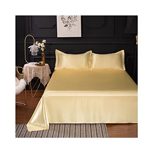 Fanxu Bettlaken Eisseide Satin Betttuch Luxus-Bettwäsche Laken Bettlaken ohne Gummizug Weiß rosa gelb blau lila 1er Pack Satin Betttuch Glänzend weich und glatt (Color : Yellow, Size : 230X250cm) Cover