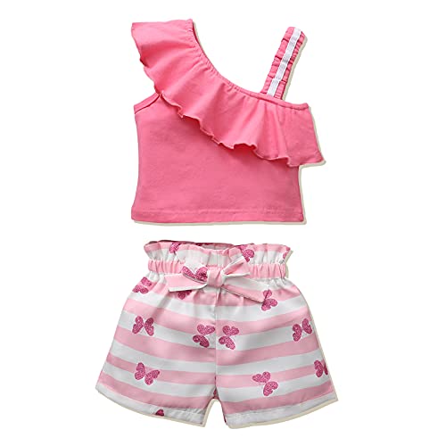 Image of Toddler Baby Girls Clothes T-Shirt + Casual Shorts Pants Cute Summer Clothing Set Outfits 1 2 3 4 5 T (Pink,12-18 Months)