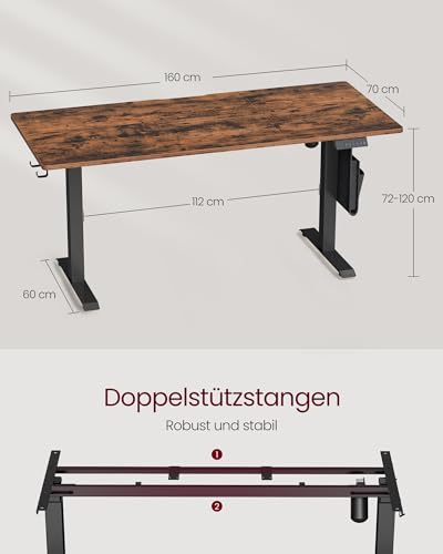 VASAGLE Höhenverstellbarer Schreibtisch elektrisch, 160 x 70 cm – Ansicht 6