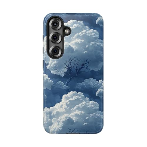 Coque Samsung S25 rigide bleu arbre 3D motif nuage antichoc brillant