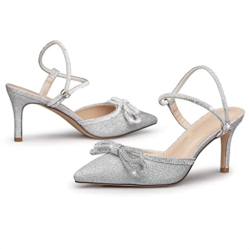 RIBONGZ Women's Wedding Shoes Glitter Sparkly Pointed Toe Strappy High Heels Sexy Ankle Strap Pumps Bridal Party Work Dress Shoes3