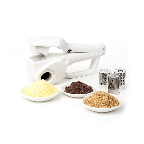 Wintem - Elektrische Käsereibe, kabellos, wiederaufladbar mit 3 Edelstahl-Aufsätzen, Schnelltaste zum Reiben von Käse und Gemüse, ideal für den täglichen Gebrauch und leicht zu reinigen