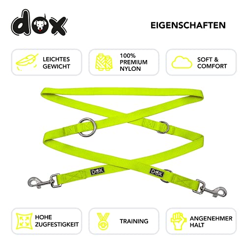 DDOXX Nylon Hundeleine - 2m, 3fach verstellbare Hundeleine für alle Hundegrößen - M (Gelb)