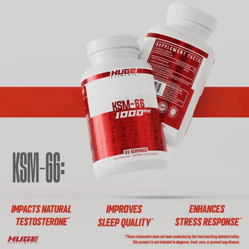 Huge Supplements KSM-66 Ashwaghanda, High Potency 5% Withanolides, 1000mg of Clinically Studied KSM66 (120 Capsules) - Thumbnail 5