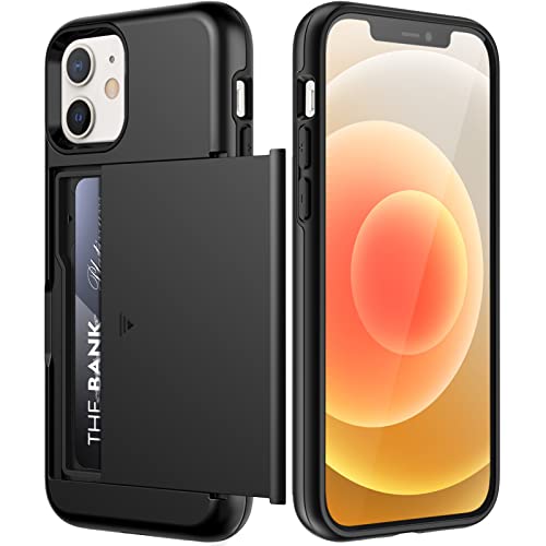 JETech Cover Portafoglio per iPhone 12/12 Pro 6,1 Pollici con Porta Carte, Custodia Protettiva Antiurto Doppio Strato, Slot Nascosto Scorrevole (Nero)