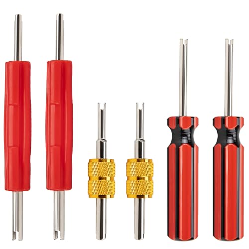 6 Pcs Valve Stem Removal Tool Single and Double Head Schrader Valve Tool AC Valve Core Removal Tool Universal Pneumatic Tires for Lawn Mower Blower Tractor Car Bicycle RV Truck and Other Equipment