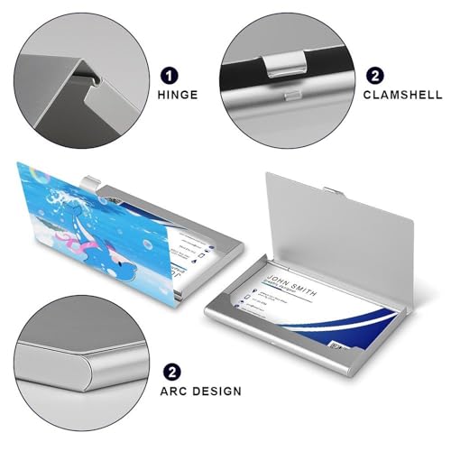 Slim Business Card Case for Men & Women, Pocket Metal Case, Blue Dolphin Professional Aluminum Alloy Business Card Holders, Stylish Purse Name Cards Holder, Buckle Style Shut4