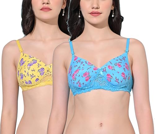 Image of FIMS - Fashion is my style Women Cotton Blend Padded Non-Wired Everyday Bra Pack of 1 Cup- B Multicolor