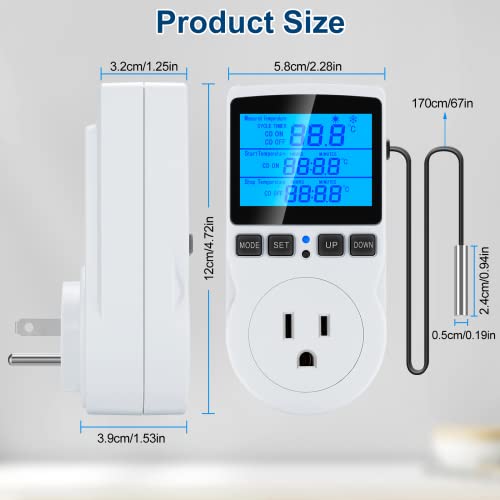Makerhawk TC816B Digital Temperature Controller Thermostat Timer - Reptile Thermostat Controller Day Night Timer 110V Temperature Controlled Outlet Plug Heating Cooling Control thumb #7