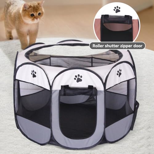 Hojalis Pet Playpen, Portable Dog Cat Playpen with Storage Bag, Foldable Indoor Outdoor Pet Fence Breathable Mesh, Kennel Soft Cage Fabric Pet Tent for Puppy Kitten Rabbit Hamster Guinea Pig (Grey) Hojalis Pet Playpen, Portable Dog Cat Playpen with Storage Bag, Foldable Indoor Outdoor Pet Fence Breathable Mesh, Kennel Soft Cage Fabric Pet Tent for Puppy Kitten Rabbit Hamster Guinea Pig (Grey)