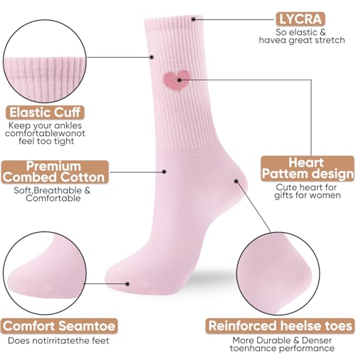 Image of Corlap Women's Cute Cotton Crew Athletic Running Socks - Ankle High, Novelty Fun Heart Design 5-Pairs (Gift Box)