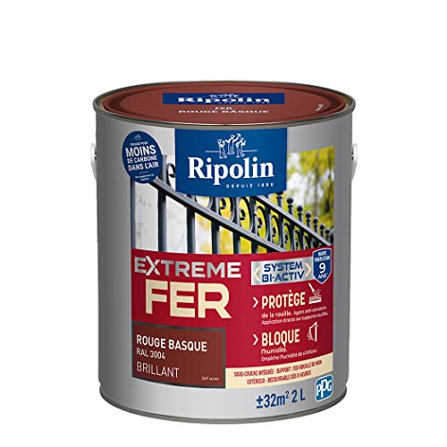 RIPOLIN - Peinture pour Fer Extérieur - Glycéro Antirouille - Sous-couche intégrée - Application directe sur Rouille - Résistante aux Intempéries, UV et...