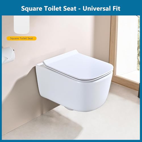 SREWOHS PRO Toilettendeckel mit Absenkautomatik Eckig Form, Slim Klodeckel Duroplast, WC-Sitz mit Schnellverschluss, Klobrille mit Quick-Release-Funktion, Toilettensitz Leicht zu Reinigen, Weiß