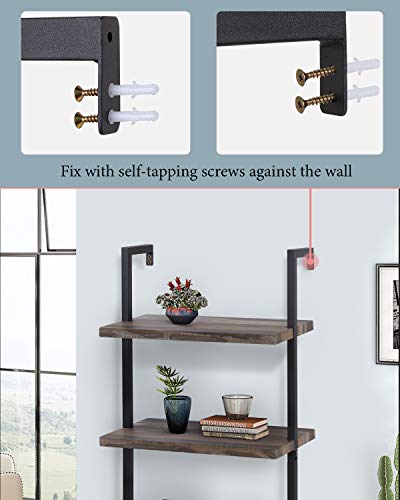 Bookshelf 5-Tier Wall Mount Ladder Storage Industrial Bookcase Shelf Modern Wood Book Shelf Unit with Metal Frame for Home Office Living Room