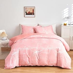 ARYURBU Bettwäsche 155×220 cm Set 2teilig Rosa 1x Bettbezug 155x220cm und 1x Kissenbezug 80x80cm Mikrofaser Marmoriert Weiß Marmor Blitzmuster für Einzelbett mit Reißverschluss Bügelfrei