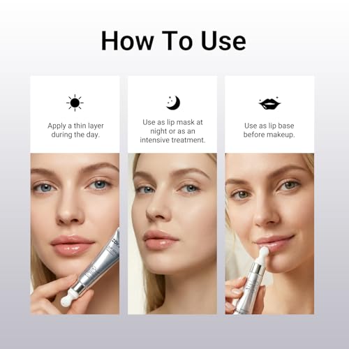 Dr.Leo Multi-Peptide Lip Serum, Anti-Aging Plumping Hydrating Lip Balm for Sensitive Skin, 40% Natural Oils DPHP Caffeine Reduces Fine Lines Brightens Repairs, Ceramic Applicator, 0.35oz/10g