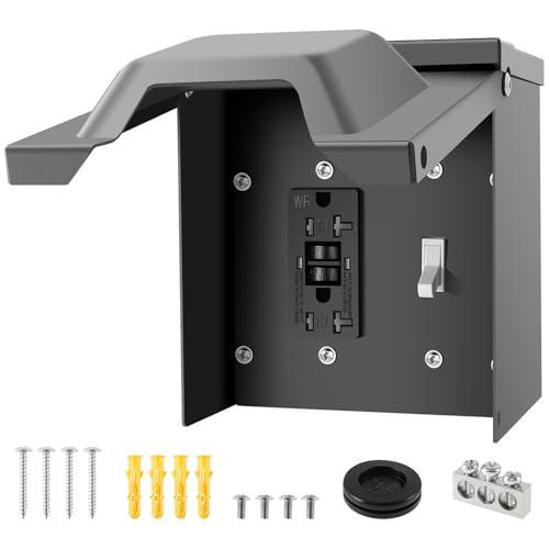 Outdoor Electrical Outlet Box with 20 AMP Receptacle and Switch Weatherproof Outlet Box with Enclosure Rainproof Cover