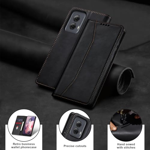 Image of Jasonyu Flip Wallet Case for Moto G Power 5G (2024),Leather Magnetic Folio Cover with Card Holder,Kickstand - TPU Shockproof Durable Protective Phone Case,Black