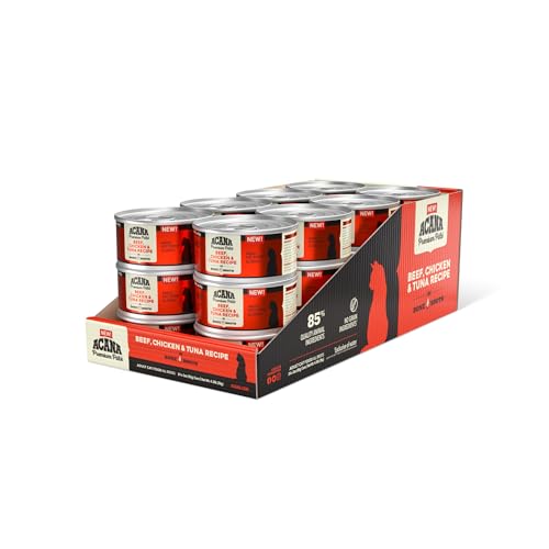 ACANA Premium Pate Wet Cat Food in Bone Broth Beef Chicken + Tuna Recipe 3oz Cans (24 count)