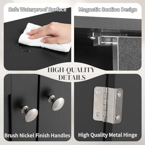 Black Over The Toilet Storage Cabinet – Freestanding Organizer for Towels, Toiletries, Small Spaces Bathroom Cupboard, MDF Iron Frame Unit, Narrow Storage Tower 23.23 x 8.66 x 66.93in - Image 3