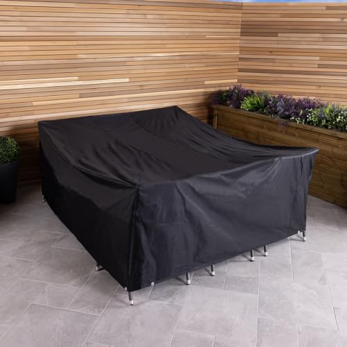CHARLES BENTLEY Premium Rectangular Garden 6 Seat Furniture Cover, Waterproof, Tear Resistant, For Outside, Patio, Garden Table Cover, Windproof, Large, Weatherproof, Easy Clean, Black (215x173x80cm)