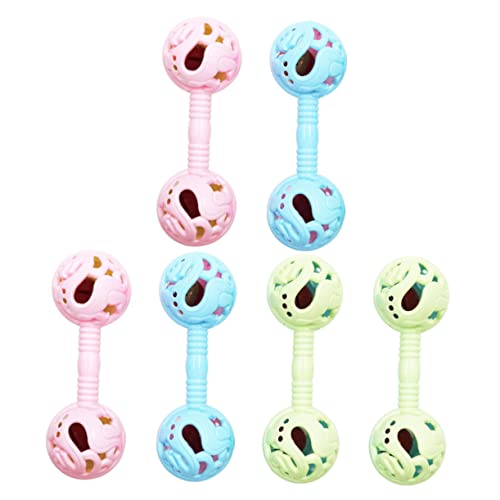 Hohopeti 6Pcs Rattle Plaything Smooth Dumbbell Rattle for Early Education Music Bells for Hearing and Coordination Development Random Color