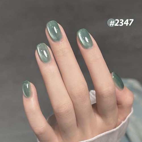 Image of GAOY Cat Eye Gel Nail Polish Set with Magnet for Jelly Green Glitter Holographic Cat Eye, Salon Gel Manicure and Nail Art DIY at Home, Mint Green
