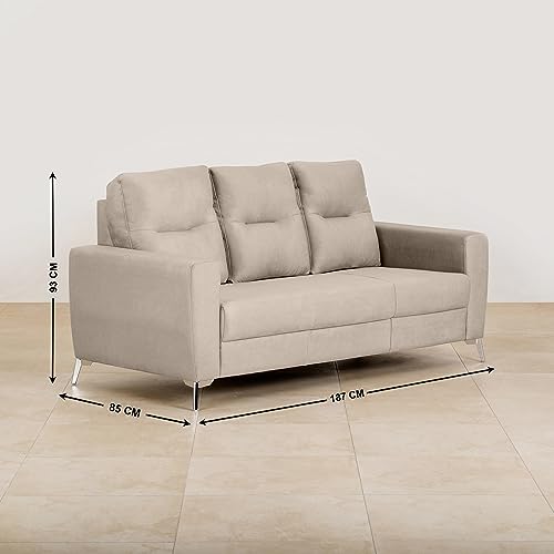 Image of Home Centre | Sylvester | Fabric|Solid Wood | 3 Seater Sofas | Beige | 1 Year Warranty