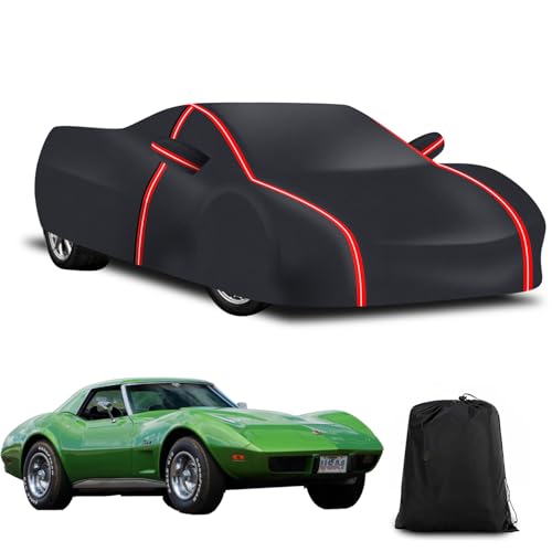 Image of Waterproof Car Cover for Corvette C3 1968-1982,All Weather Outdoor 230T Polyester with Driver Door Zipper, Snow Rain Dust Sun UV Protection, Includes Storage Bag（Black+Red）